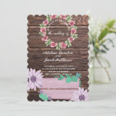 Rustikale Holzblumen-Script und Foto-Hochzeit Einladung (Stehend Vorderseite)