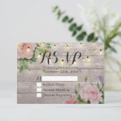 Rustikale Holzblumen-String Light Wedding RSVP Ant (Stehend Vorderseite)