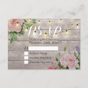 Rustikale Holzblumen-String Light Wedding RSVP Ant