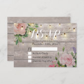 Rustikale Holzblumen-String Light Wedding RSVP Ant (Vorne/Hinten)