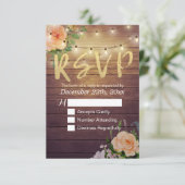 Rustikale Holzblumen-String Light Wedding RSVP Ant Karte (Stehend Vorderseite)