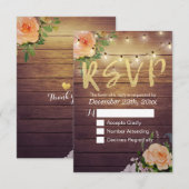 Rustikale Holzblumen-String Light Wedding RSVP Ant Karte (Vorne/Hinten)