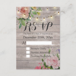 Rustikale Holzblumen-String Light Wedding RSVP Ant Karte
