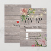 Rustikale Holzblumen-String Light Wedding RSVP Ant Karte (Vorne/Hinten)
