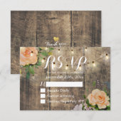 Rustikale Holzblumen-String Light Wedding RSVP Ant Karte (Vorne/Hinten)