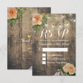 Rustikale Holzblumen-String Light Wedding RSVP Ant Karte (Vorne/Hinten)