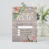 Rustikale Holzblumen-String Light Wedding RSVP Ant Karte (Stehend Vorderseite)