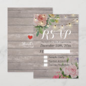 Rustikale Holzblumen-String Light Wedding RSVP Ant Karte (Vorne/Hinten)