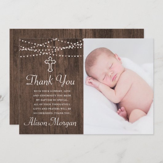 Rustikale Holzblumen Taufe danke Ihnen Karte (Vorne/Hinten)