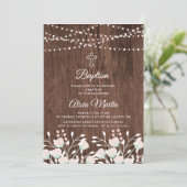 Rustikale Holzblumen - Taufe Einladung (Stehend Vorderseite)