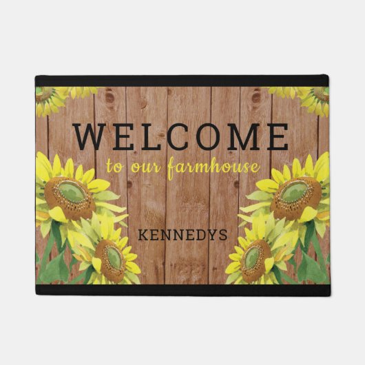 Rustikale Holzblumen Willkommen auf unserem Bauern Fußmatte (Vorderseite)