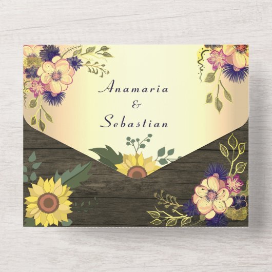 Rustikale Holzblumenhochzeit All In One Einladung (Rückseite)