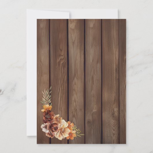Rustikale Holzblumenhochzeit rettet das Datum Einladung (Rückseite)
