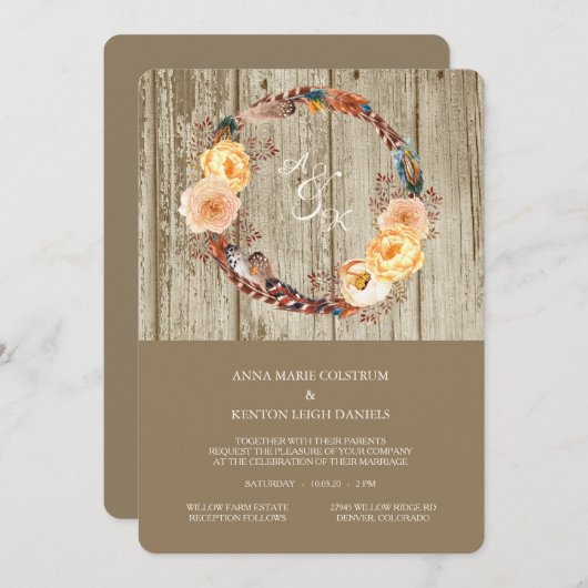 Rustikale Holzblumenzauber Einladung (Vorne/Hinten)