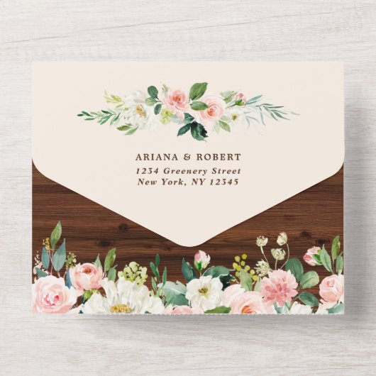 Rustikale Holzblumenzeremonie All In One Einladung (Rückseite)