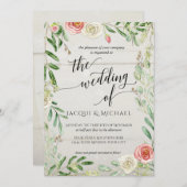 Rustikale Holzblüte und Elfenbeinblütenblüten, Blü Einladung (Vorne/Hinten)