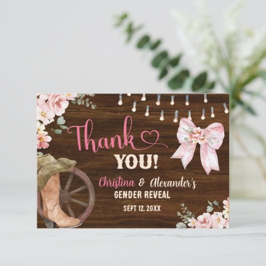 Rustikale Holzblütenstiefel oder Bogen Danke Karte (Stehend Vorderseite)