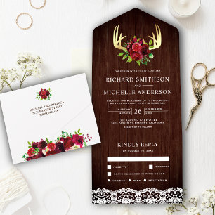 Rustikale Holzbordüre Hochzeit All In One Einladung