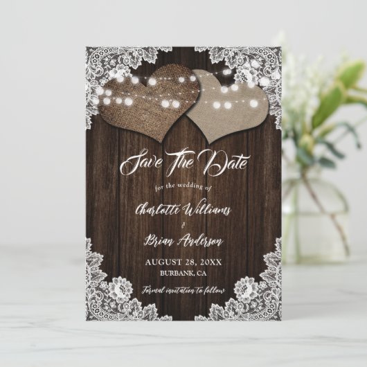 Rustikale Holzbrille und Hochzeit retten das Datum Save The Date (Stehend Vorderseite)