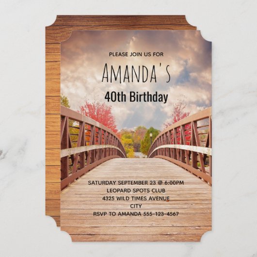 Rustikale Holzbrücke im Land Geburtstag Einladung (Vorne/Hinten)