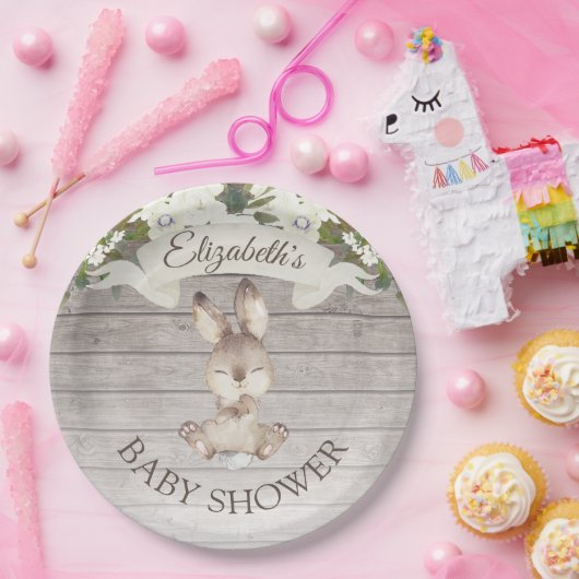 Rustikale Holzbunny Rabbit Custom Baby Dusche Pappteller (Party)