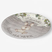 Rustikale Holzbunny Rabbit Custom Baby Dusche Pappteller (Schrägansicht)