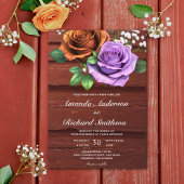 Rustikale Holzburnt Orange Rose Hochzeit Einladung