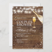 Rustikale Holzcocktail-Saitenleuchte Dusche Einladung (Vorderseite)