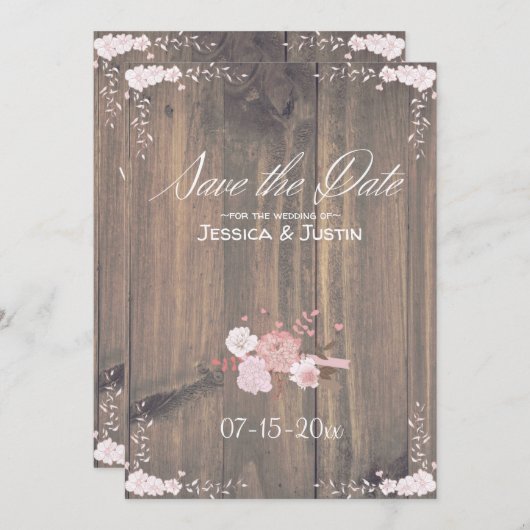Rustikale Holzdeckelkarte Save the Date (Vorne/Hinten)