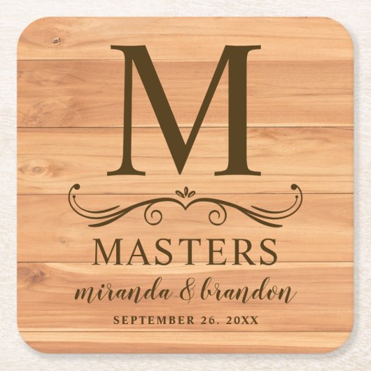 Rustikale Holzdekoration Erste Personalisiert Rechteckiger Pappuntersetzer (Vorderseite)