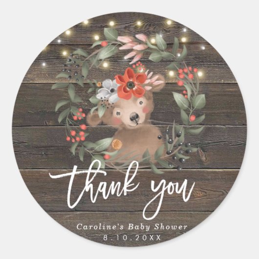 rustikale Holzdusche Dank Aufkleber (Vorderseite)