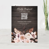 Rustikale Holzerde Elfenbein Blumen QR Code Hochze Einladung (Rückseite)