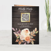 Rustikale Holzerde Elfenbein Blumen QR Code Hochze Einladung (Rückseite)