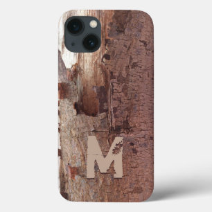 Rustikale hölzerne Baumrinde-Monogramm-Initiale iPhone 13 Hülle