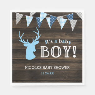 Rustikale hölzerne blaue Rotwild-Jungen-Babyparty Serviette