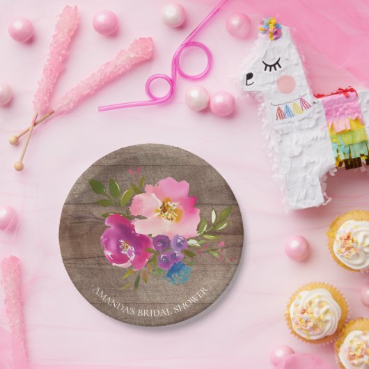 Rustikale hölzerne Frühlings-Blumen-Dusche 7" Pappteller (Party)