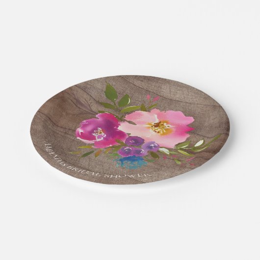 Rustikale hölzerne Frühlings-Blumen-Dusche 7" Pappteller (Schrägansicht)