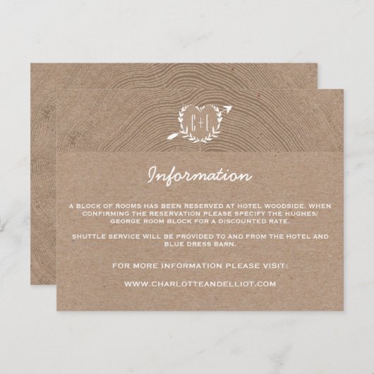 Rustikale hölzerne Informations-Karte der Begleitkarte (Vorne/Hinten)