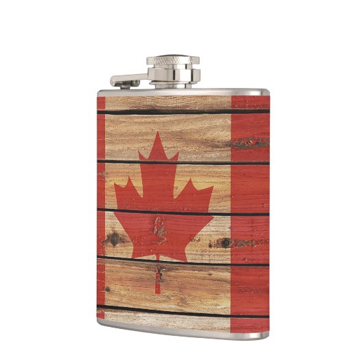 Rustikale hölzerne Kanada-Flagge Flachmann (Links)