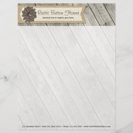 Rustikale hölzerne Knopf-Gewebe-Blume u. schäbige Briefkopf (Vorderseite)