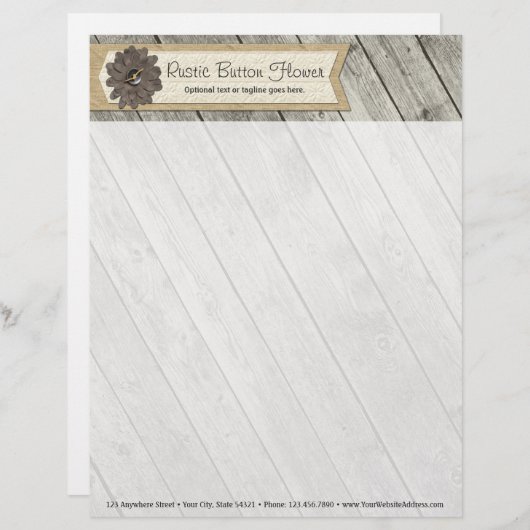 Rustikale hölzerne Knopf-Gewebe-Blume u. schäbige Briefkopf (Vorne/Hinten)