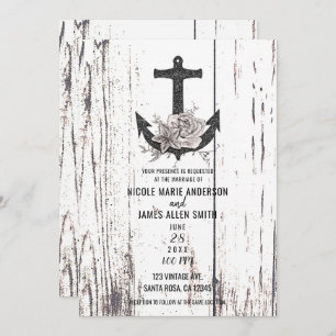 Rustikale hölzerne Küstenstrand-Anker-Hochzeit Einladung