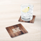 Rustikale hölzerne mit Monogramm Initiale Rechteckiger Pappuntersetzer (Vor Ort)