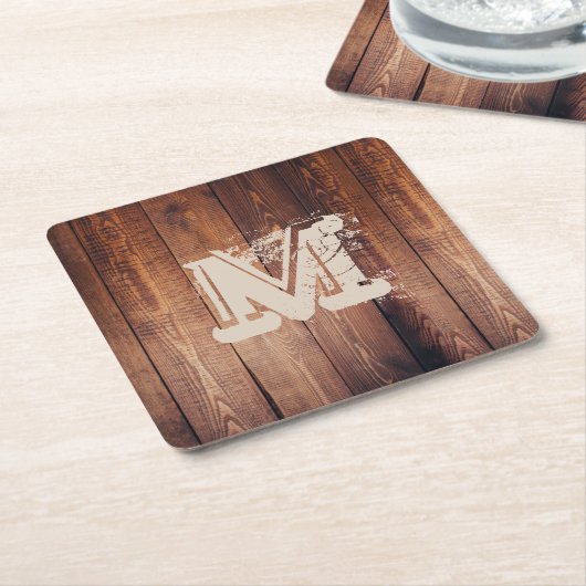 Rustikale hölzerne mit Monogramm Initiale Rechteckiger Pappuntersetzer (angewinkelt)