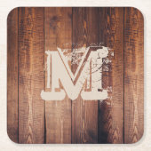Rustikale hölzerne mit Monogramm Initiale Rechteckiger Pappuntersetzer (Vorderseite)
