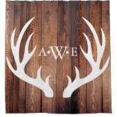 Rustikale hölzerne Planken-weiße Rotwild-Geweihe - Duschvorhang (Vorderseite)