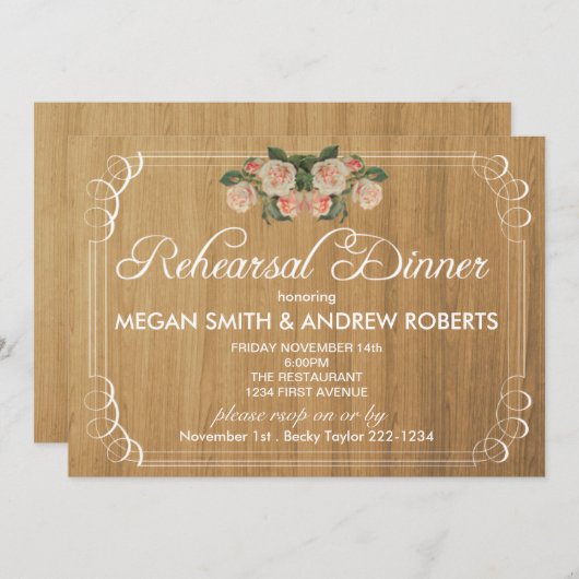 Rustikale hölzerne Proben-Abendessen-Einladung Einladung (Vorne/Hinten)