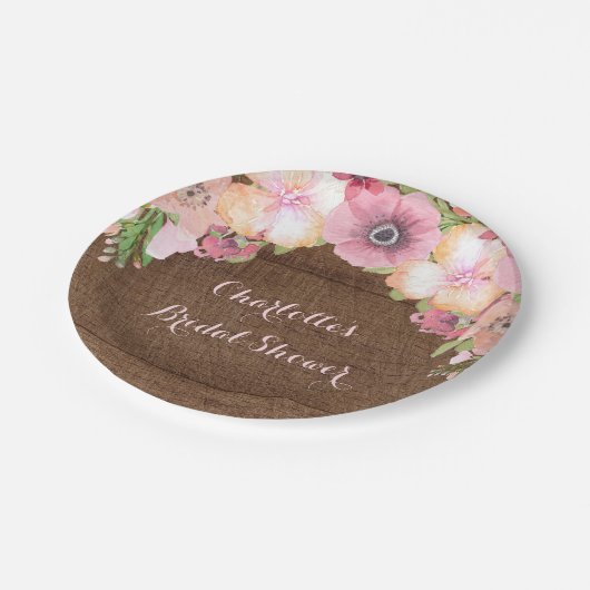 Rustikale hölzerne rosa pappteller (Schrägansicht)