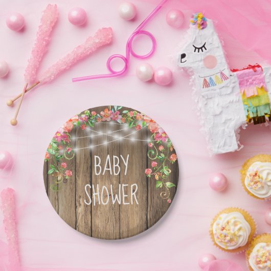 Rustikale hölzerne Schnur beleuchtet Pappteller (Party)