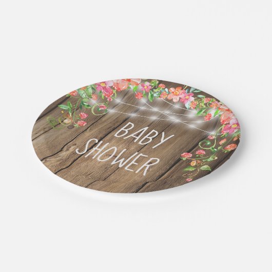 Rustikale hölzerne Schnur beleuchtet Pappteller (Schrägansicht)